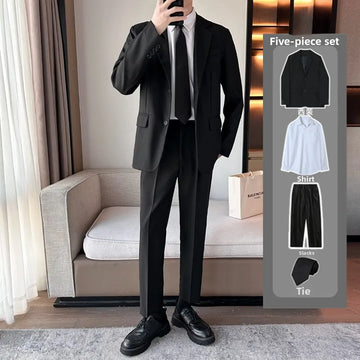Riolio Busin Casual Men's Suit Set Jaet Casual Spring Autumn Wedding Best Man Marriage Career Formal Small Suit M